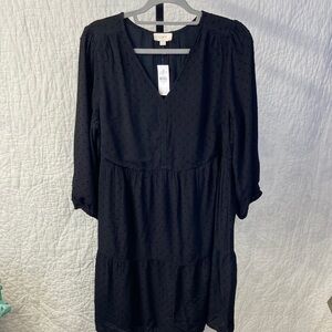 NWT LOFT Black Polka Dotted Long Sleeve Midi Dress size Medium